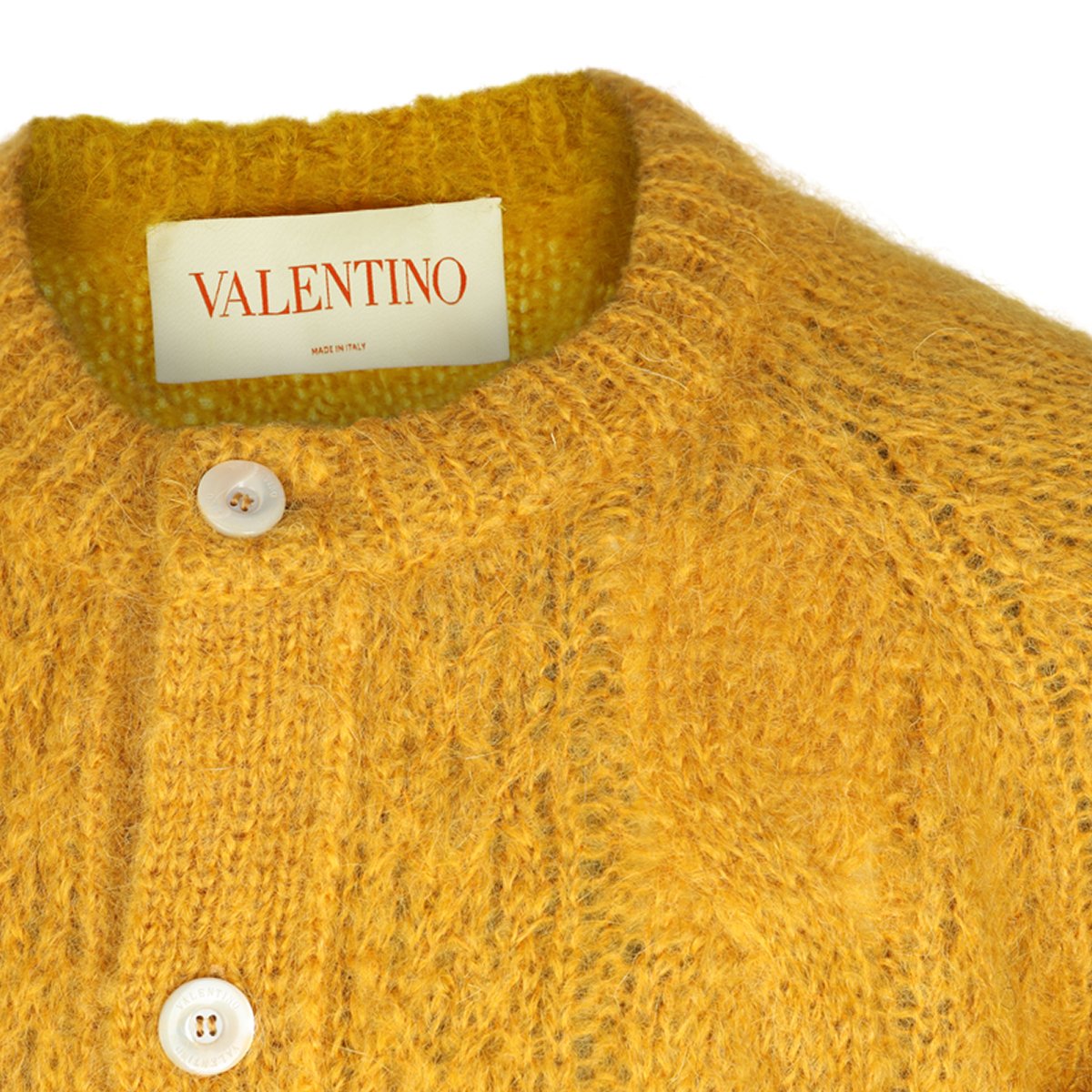 Valentino Yellow Wool Blend Knit Sweater With Textured Cable Knit Design Goud