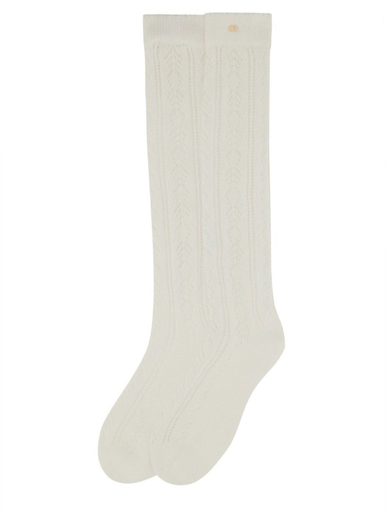 Valentino Long Socks With Textured Finish Wit