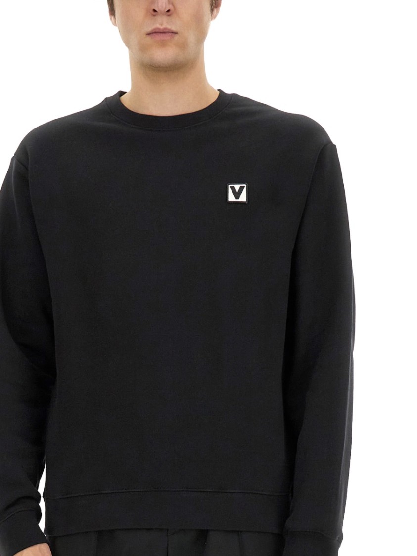 Valentino Cotton Crewneck Sweatshirt With Patch Zwart