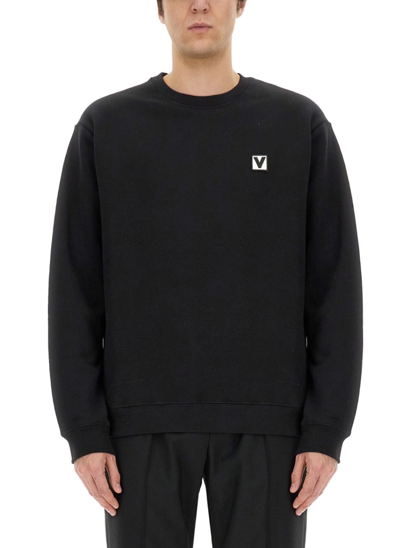 Valentino Cotton Crewneck Sweatshirt With Patch Zwart
