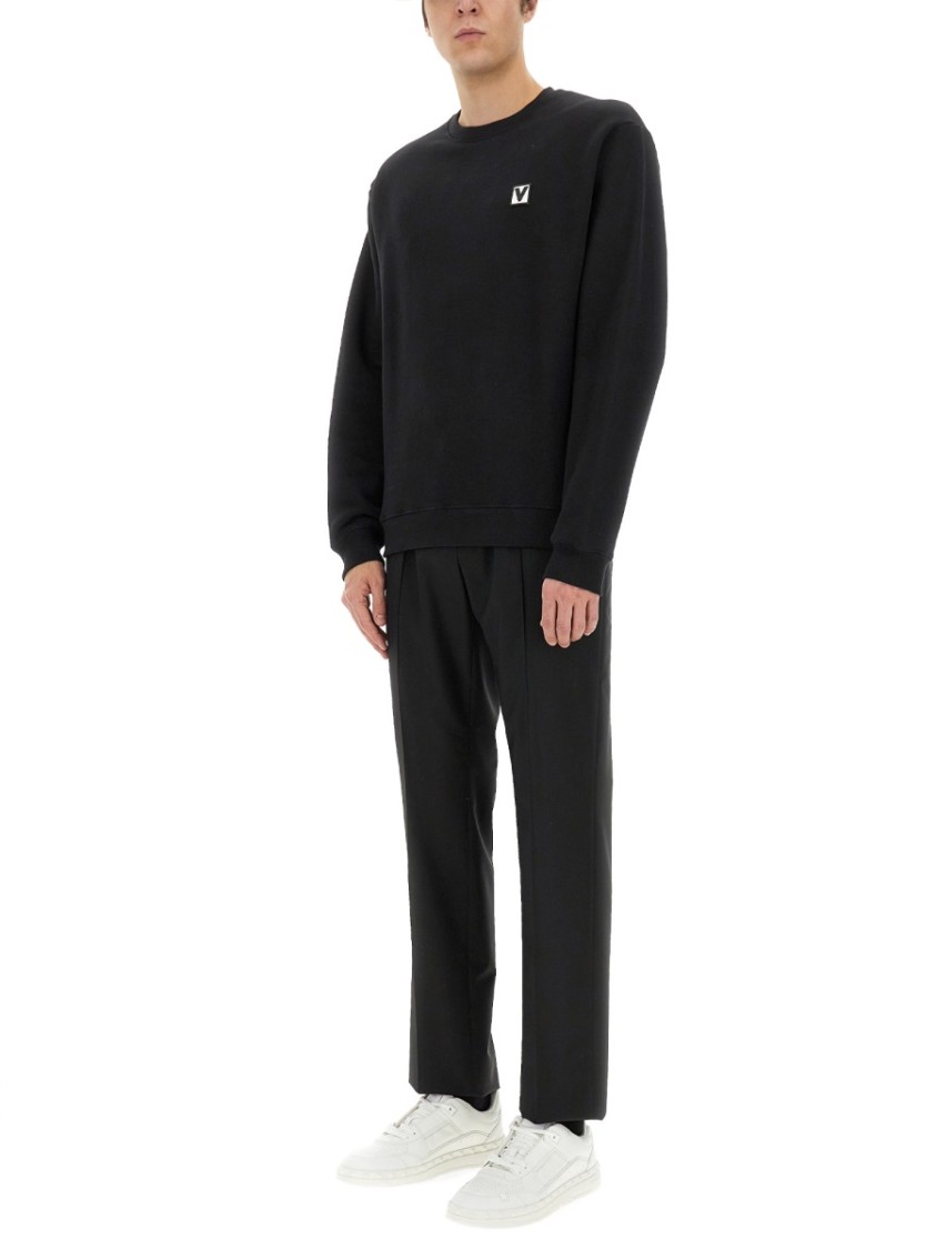 Valentino Cotton Crewneck Sweatshirt With Patch Zwart