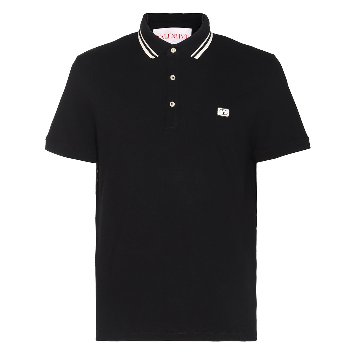 Valentino Black Cotton Logo Polo Shirt Zwart
