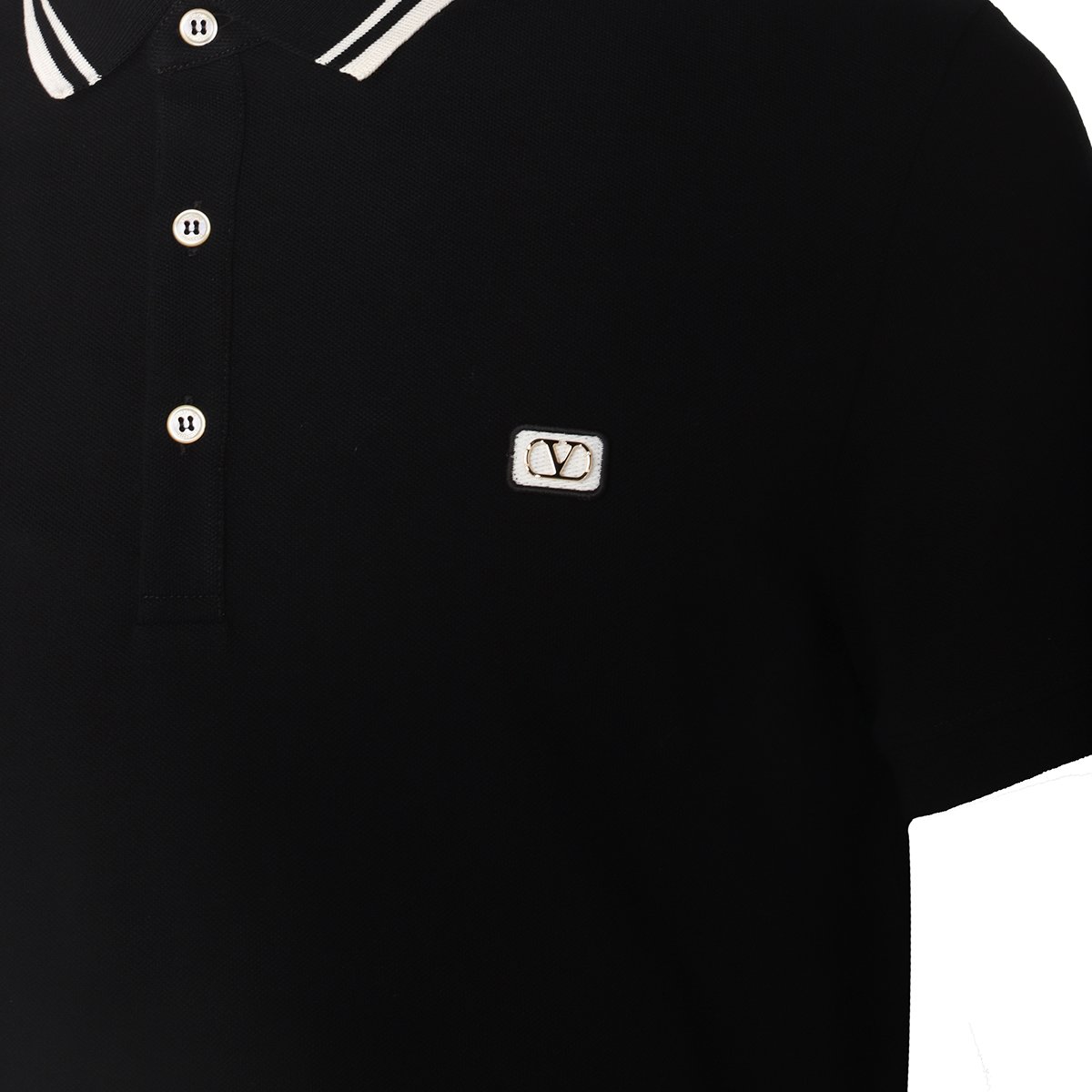 Valentino Black Cotton Logo Polo Shirt Zwart