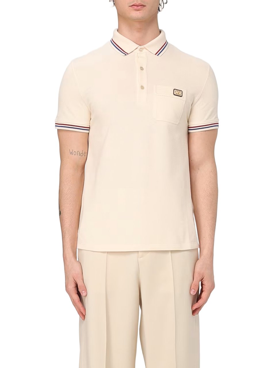 Valentino Short-Sleeved Polo Shirt with Contrasting Accents Neutraal