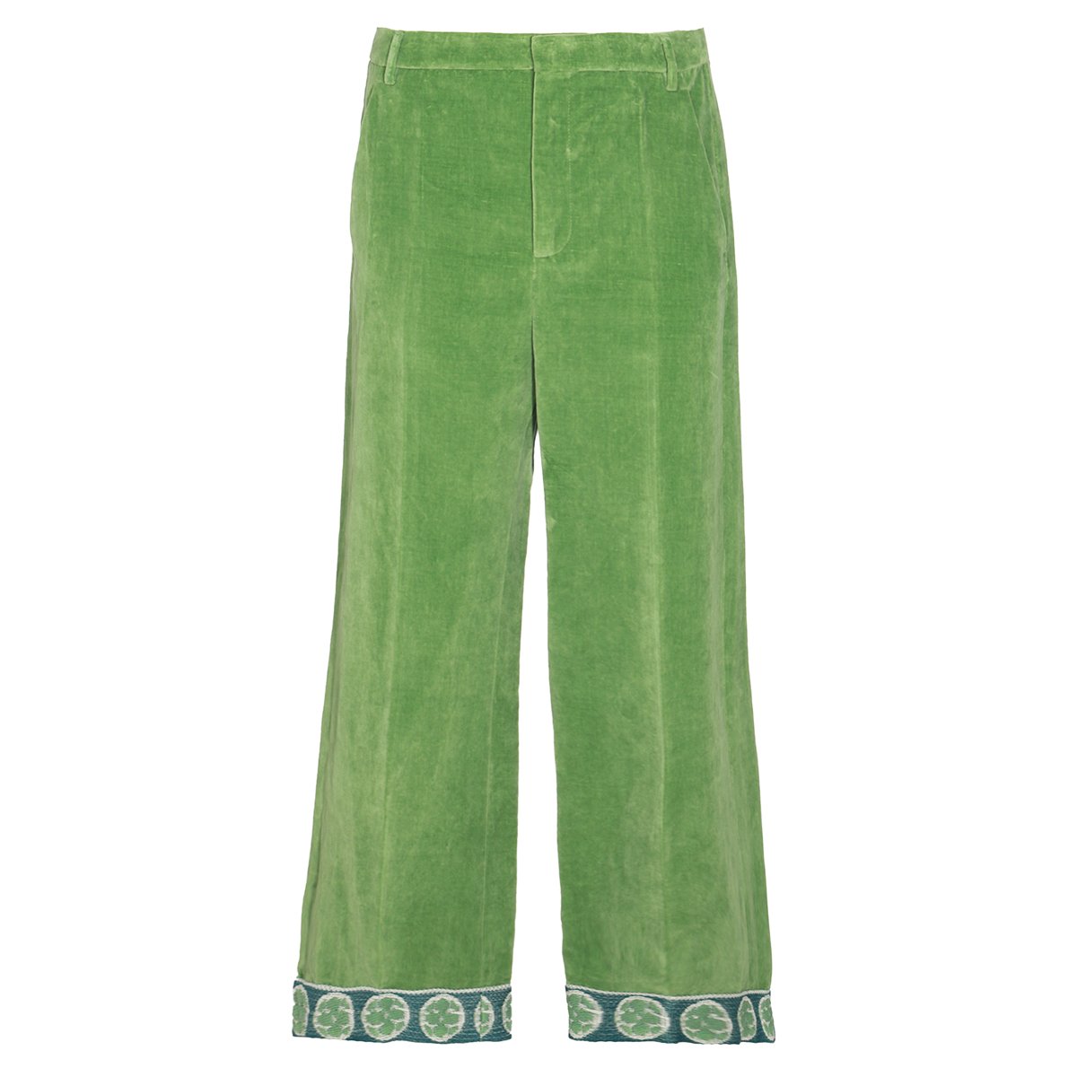 Valentino Straight-Leg Green Cotton Trousers With Decorative Hem Detail Groen