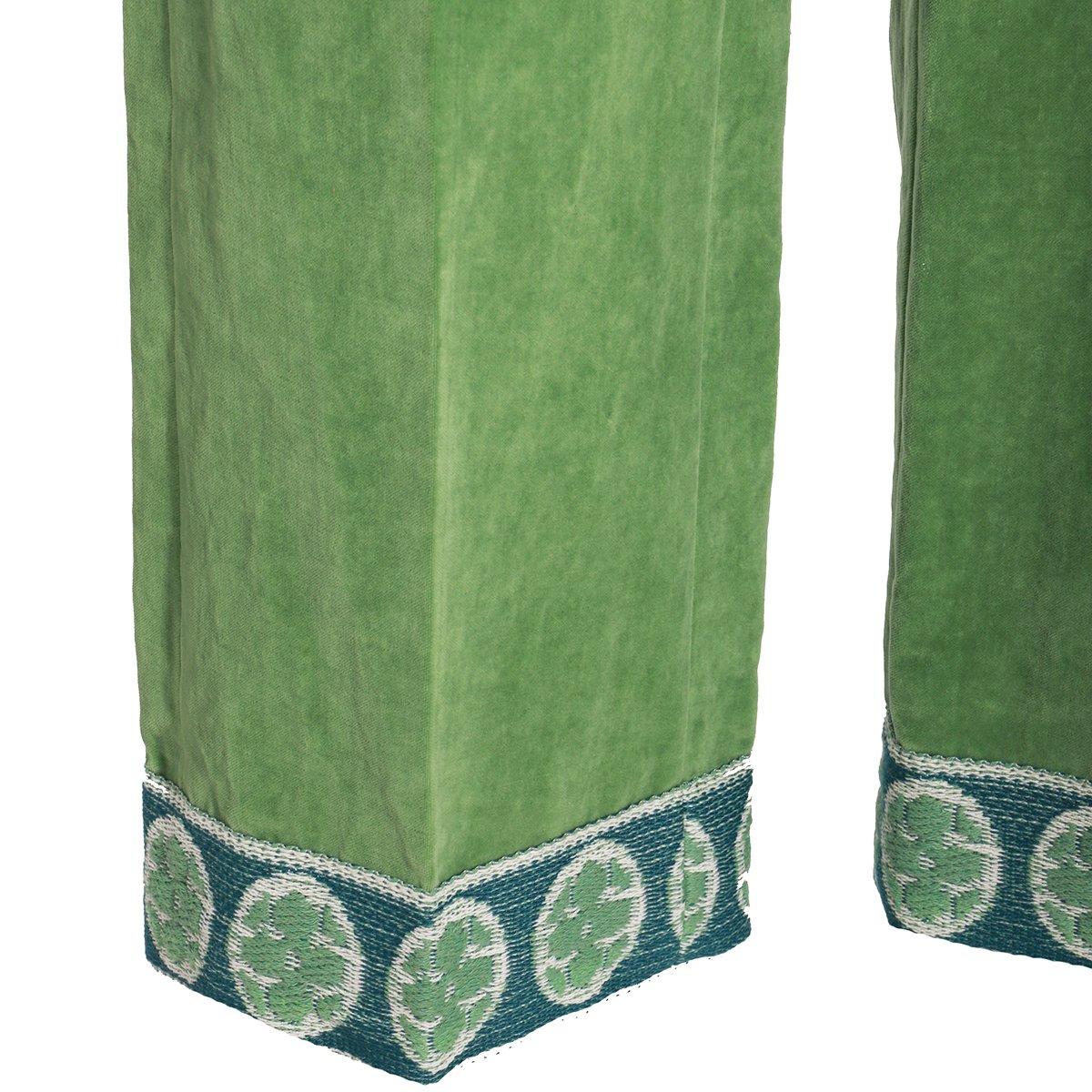 Valentino Straight-Leg Green Cotton Trousers With Decorative Hem Detail Groen