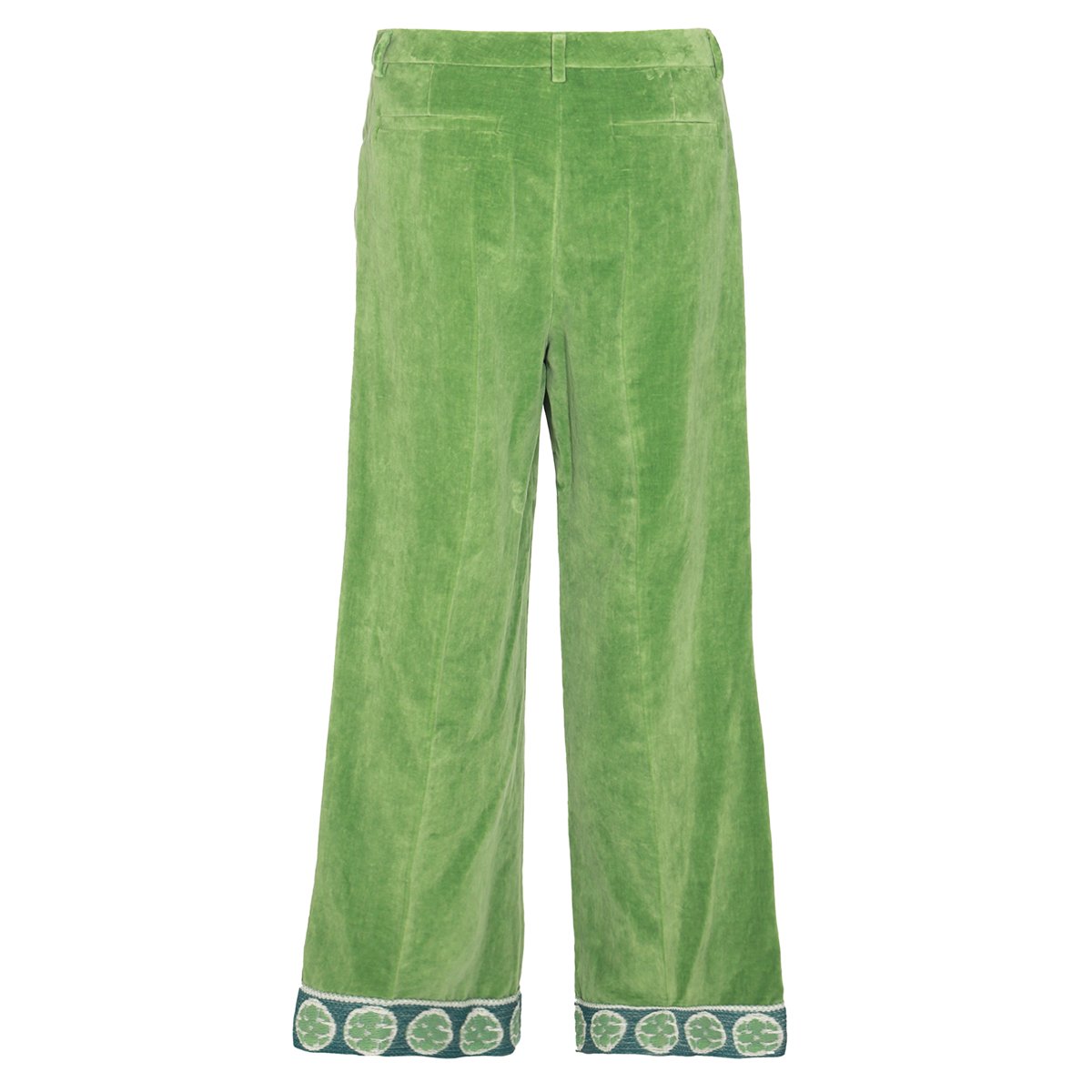 Valentino Straight-Leg Green Cotton Trousers With Decorative Hem Detail Groen