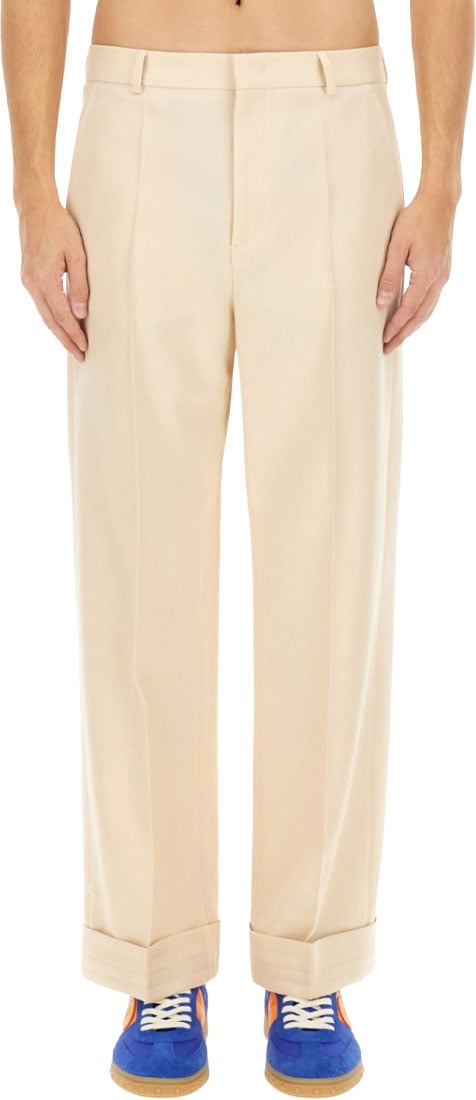 Valentino High-Waisted Wool Pants With Classic Pleat Design Neutraal