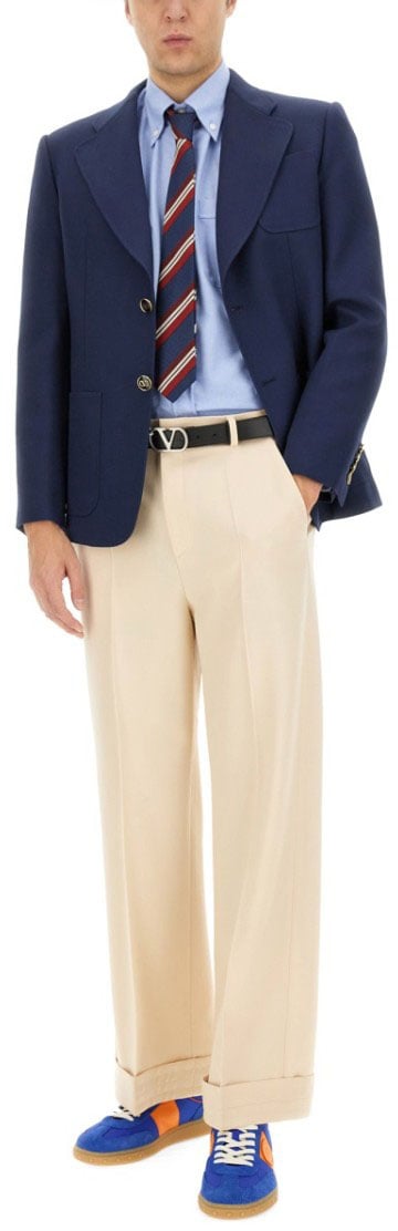 Valentino High-Waisted Wool Pants With Classic Pleat Design Neutraal