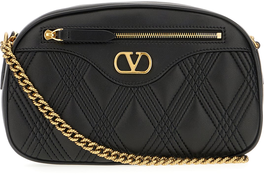 Valentino Valentino Black nappa leather Quiltie 67 crossbody bag Zwart