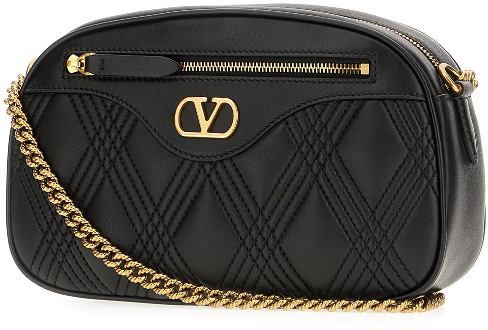 Valentino Valentino Black nappa leather Quiltie 67 crossbody bag Zwart