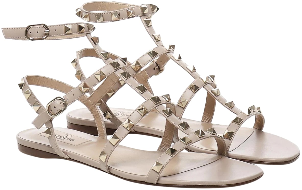 Valentino VALENTINO GARAVANI Rockstud flat sandals Beige