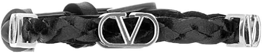 Valentino Valentino Black leather bracelet Zwart