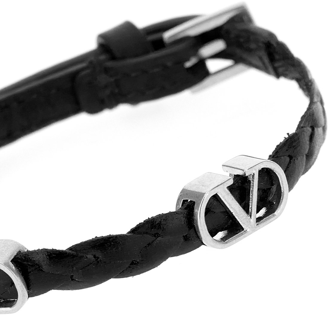 Valentino Valentino Black leather bracelet Zwart