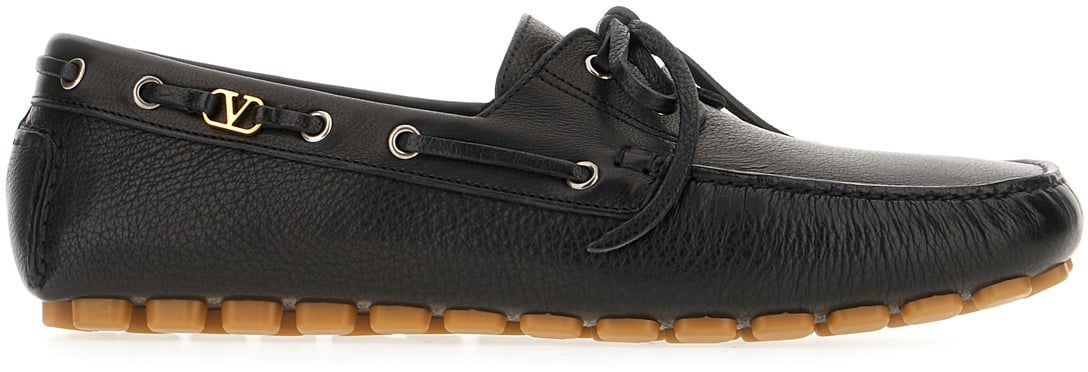 Valentino Valentino Black leather Driver Fastaway loafers Zwart