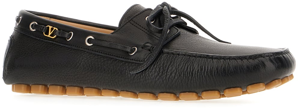 Valentino Valentino Black leather Driver Fastaway loafers Zwart