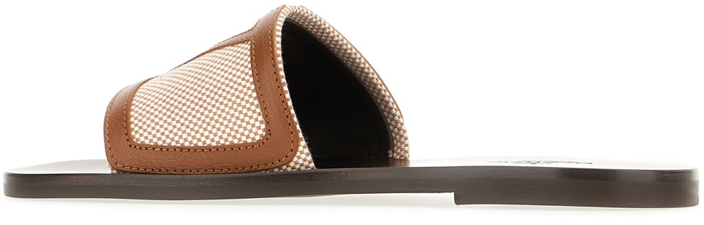 Valentino Valentino Dark brown leather and fabric Viva Superstar slippers Bruin