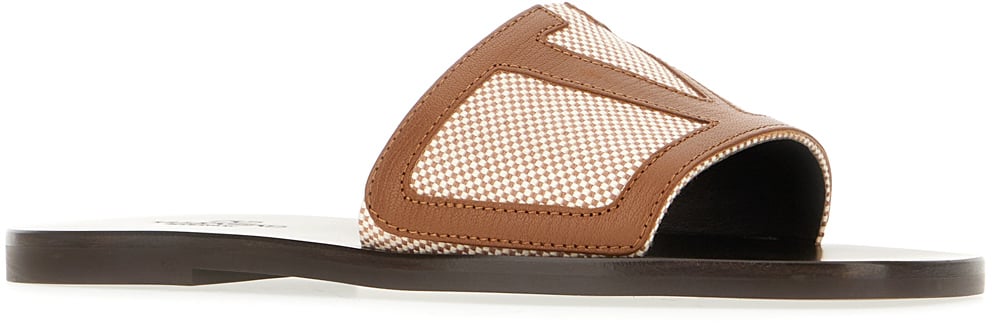 Valentino Valentino Dark brown leather and fabric Viva Superstar slippers Bruin