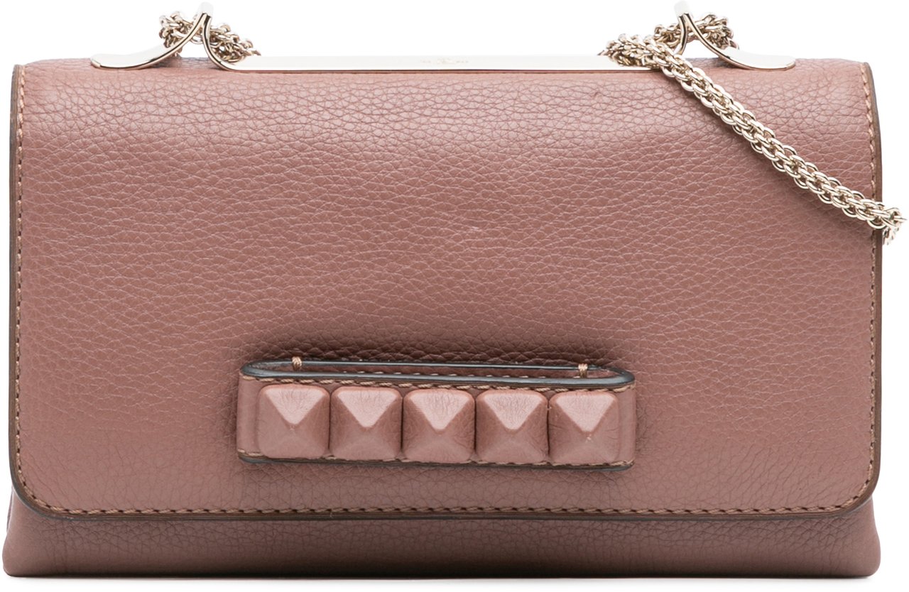 Valentino Leather Rockstud Va Va Voom Clutch on Chain Roze