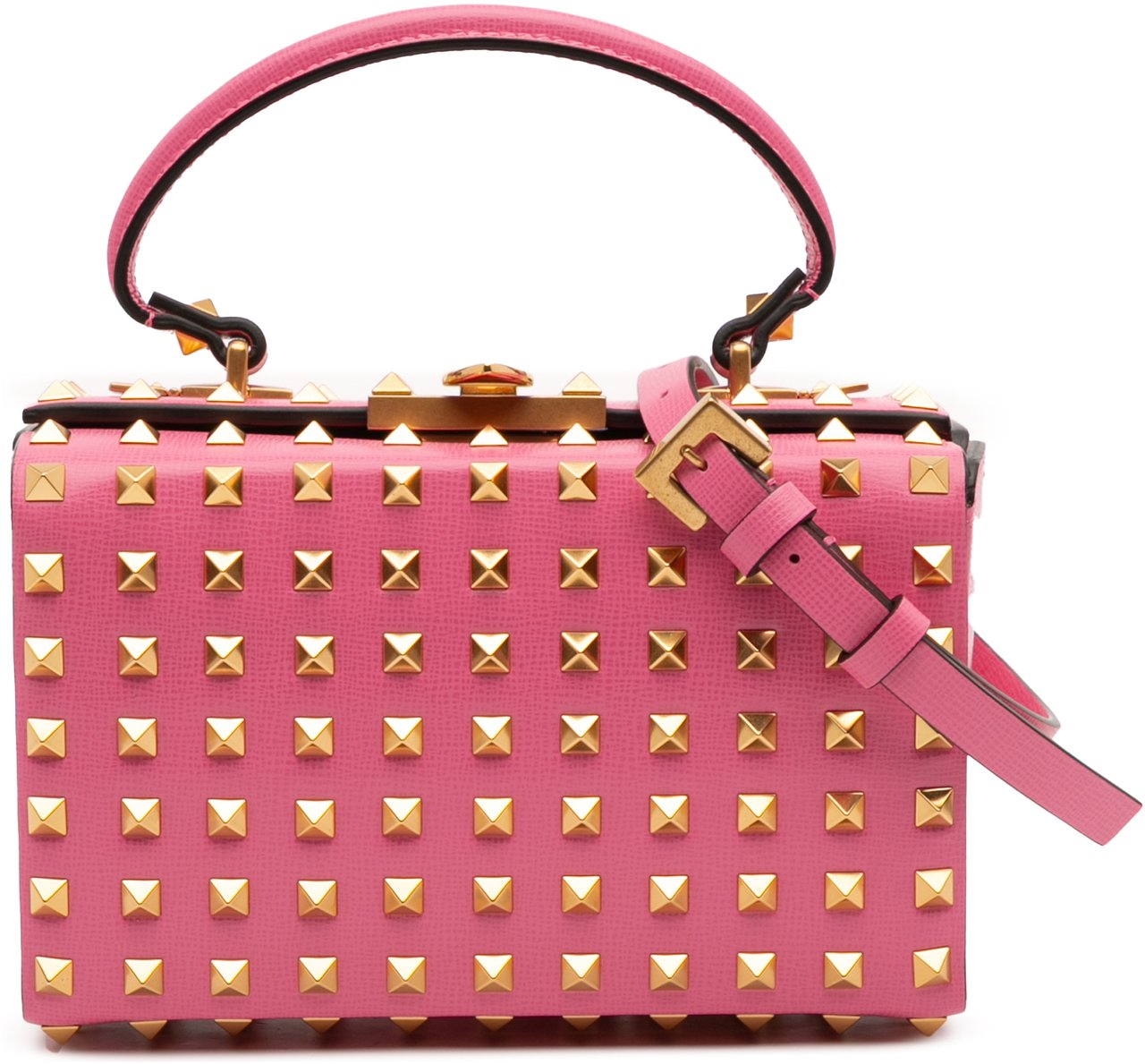 Valentino Leather Rockstud Alcove Box Top Handle Bag Roze
