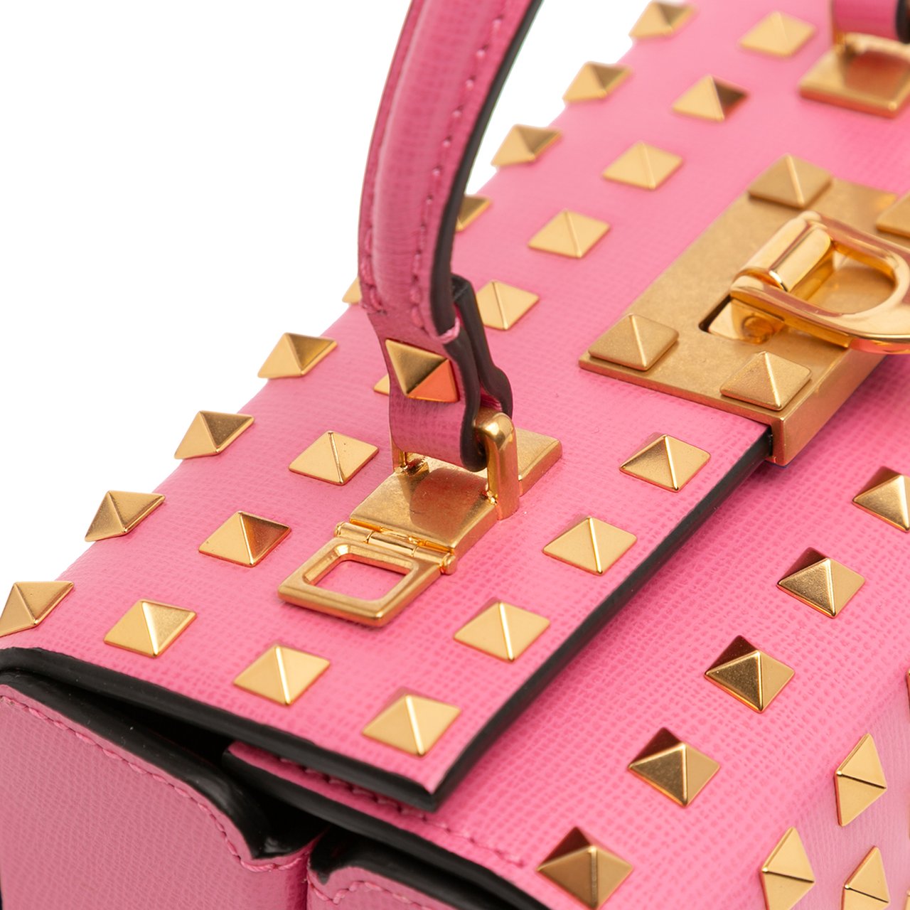 Valentino Leather Rockstud Alcove Box Top Handle Bag Roze