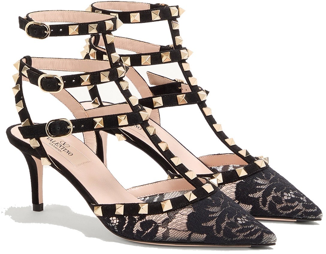 Valentino VALENTINO GARAVANI ROCKSTUD Lace Pamps Zwart