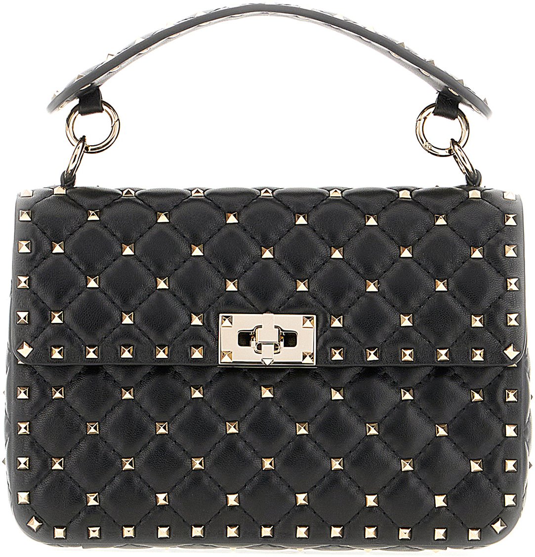 Valentino Valentino Black nappa leather medium Rockstud Spike handbag Zwart