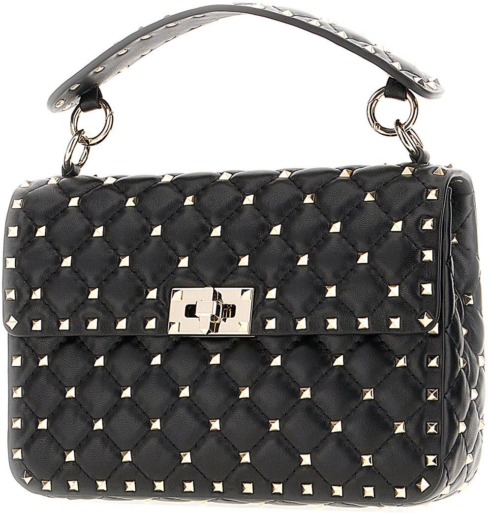 Valentino Valentino Black nappa leather medium Rockstud Spike handbag Zwart