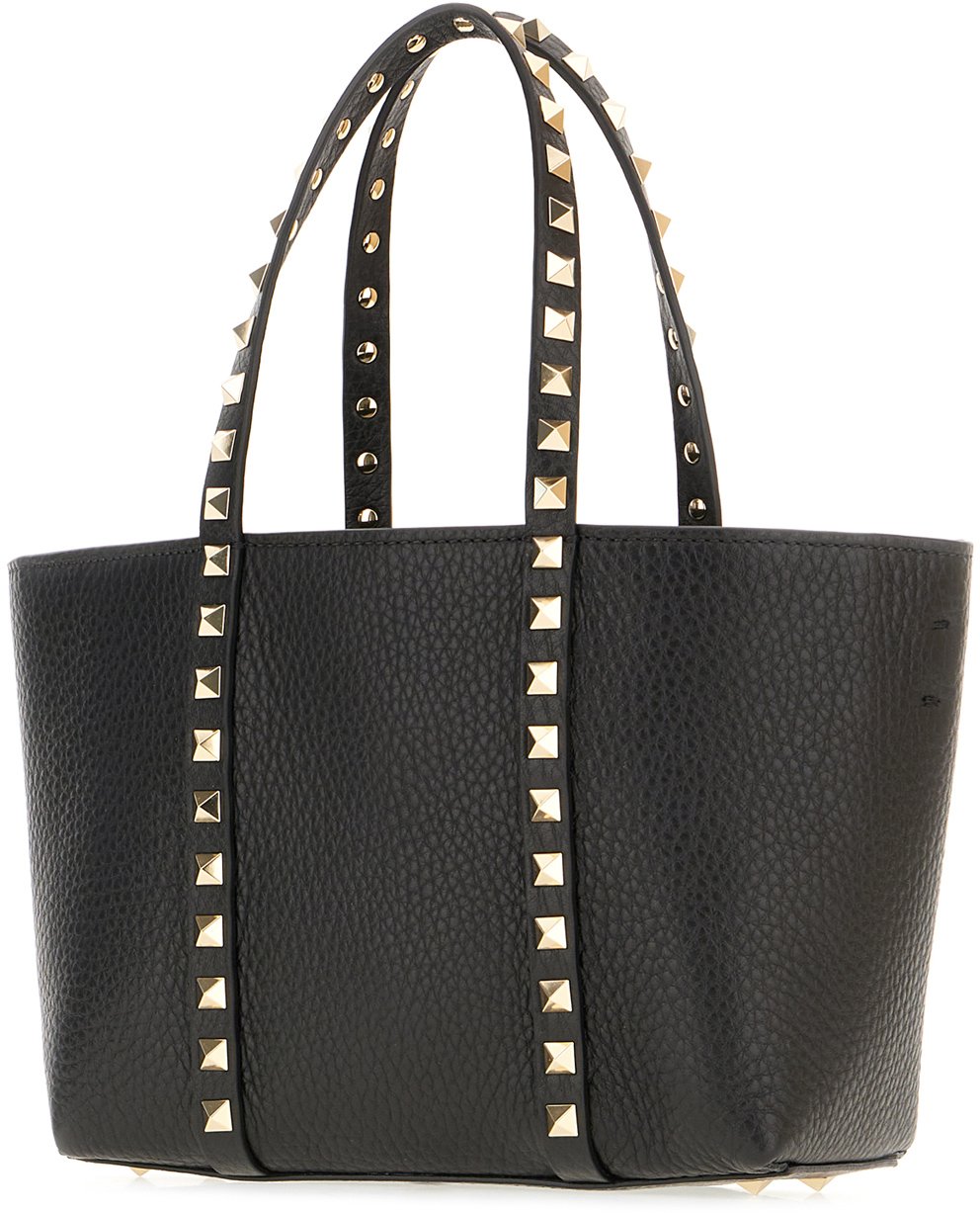 Valentino Valentino Black leather small Rockstud shopping bag Zwart
