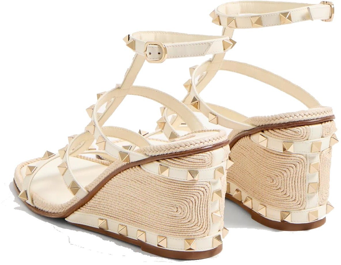 Valentino Garavani Rockstud Wedge Sandals Beige