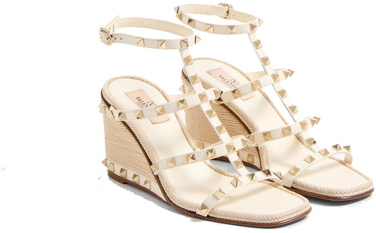 Valentino Garavani Rockstud Wedge Sandals Beige
