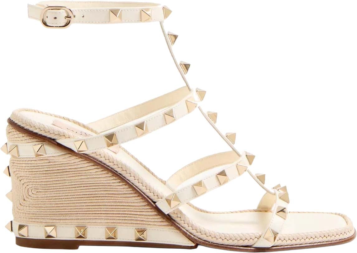 Valentino Garavani Rockstud Wedge Sandals Beige