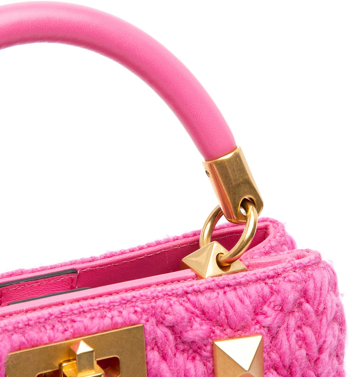 Valentino Small Woven Wool Roman Stud The Handle Bag Roze