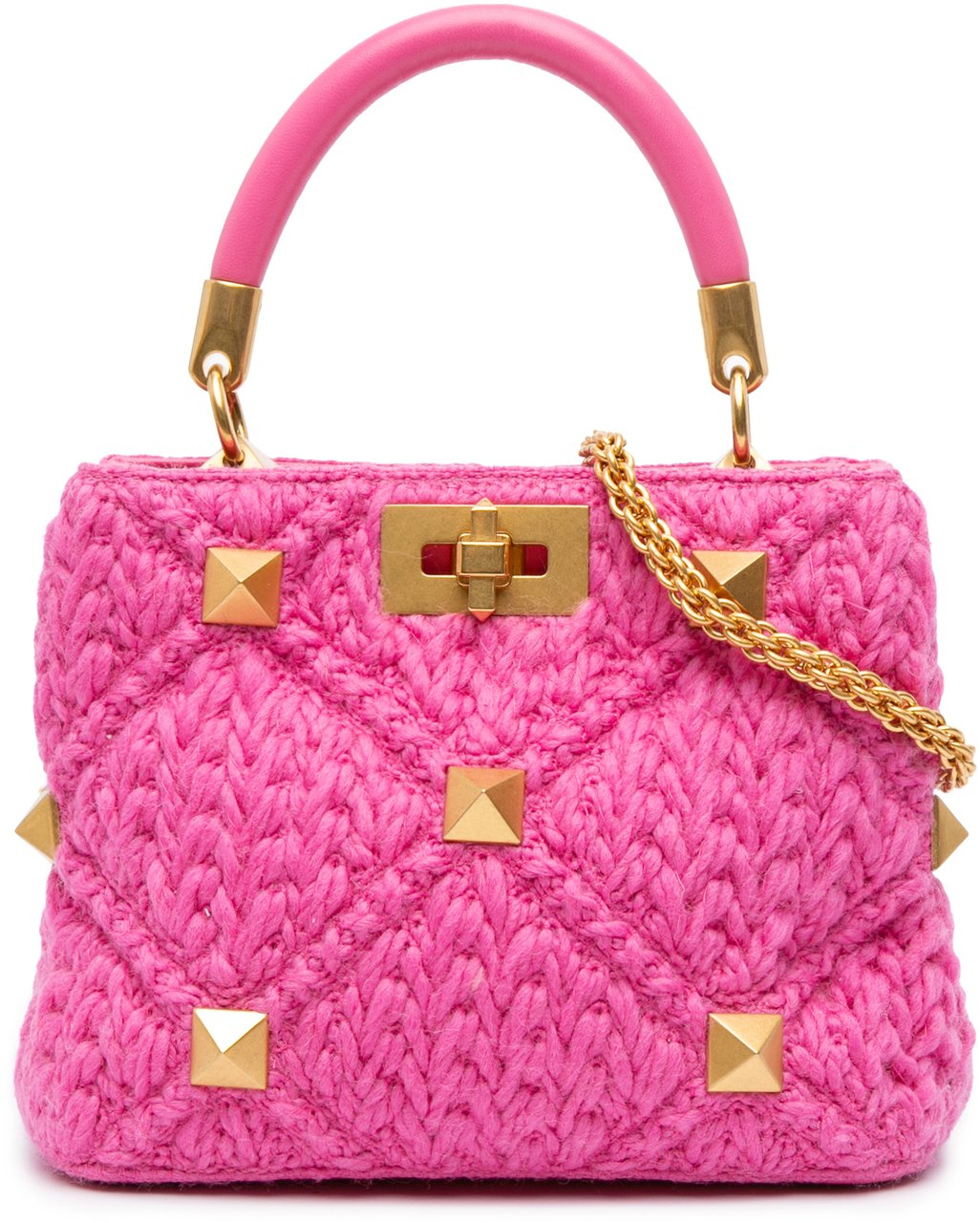 Valentino Small Woven Wool Roman Stud The Handle Bag Roze