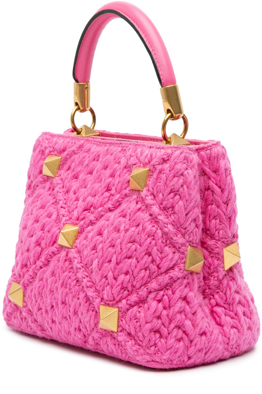 Valentino Small Woven Wool Roman Stud The Handle Bag Roze