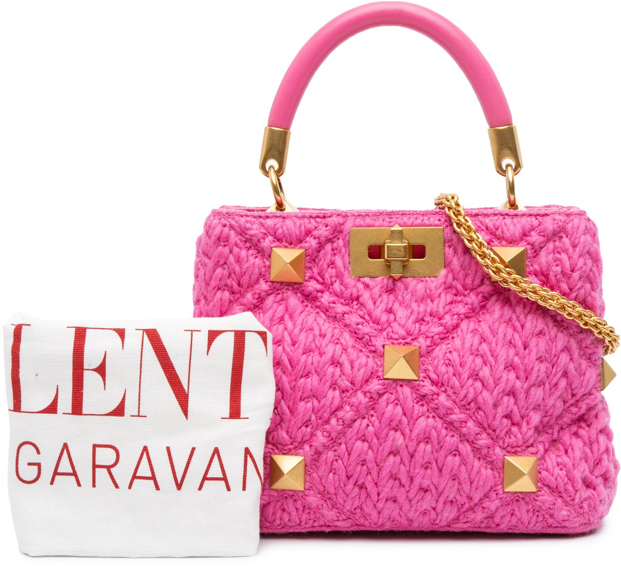 Valentino Small Woven Wool Roman Stud The Handle Bag Roze