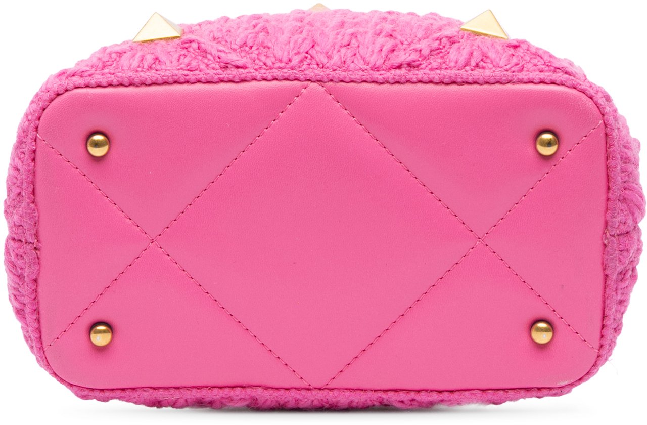 Valentino Small Woven Wool Roman Stud The Handle Bag Roze