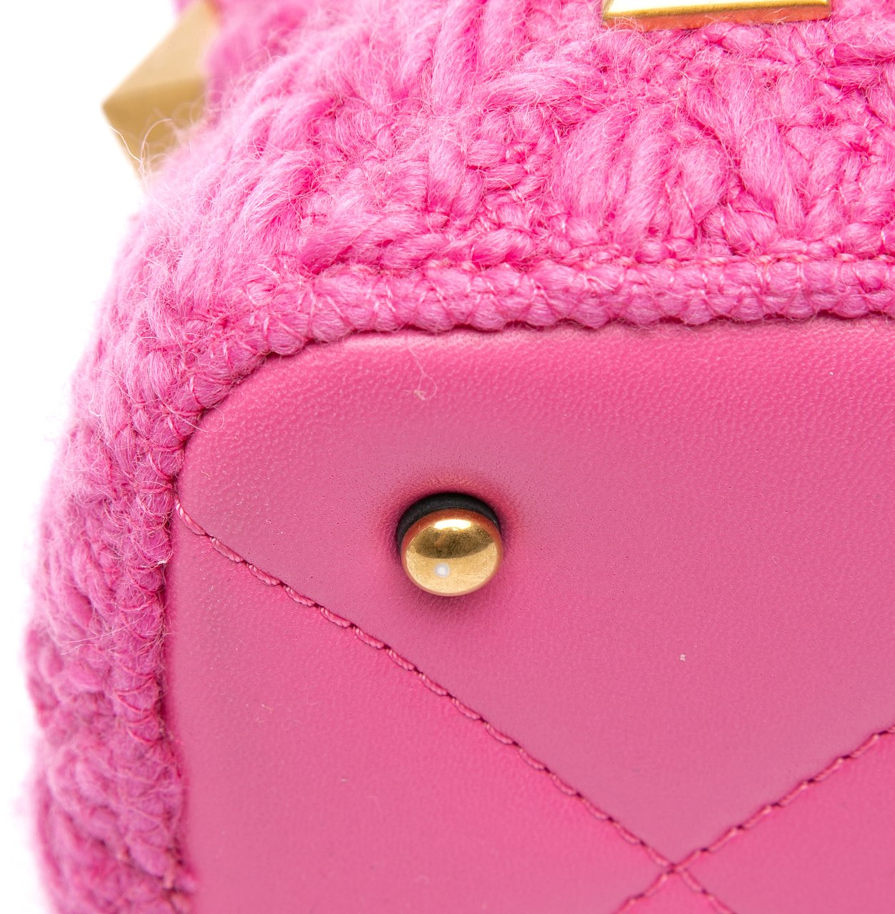 Valentino Small Woven Wool Roman Stud The Handle Bag Roze
