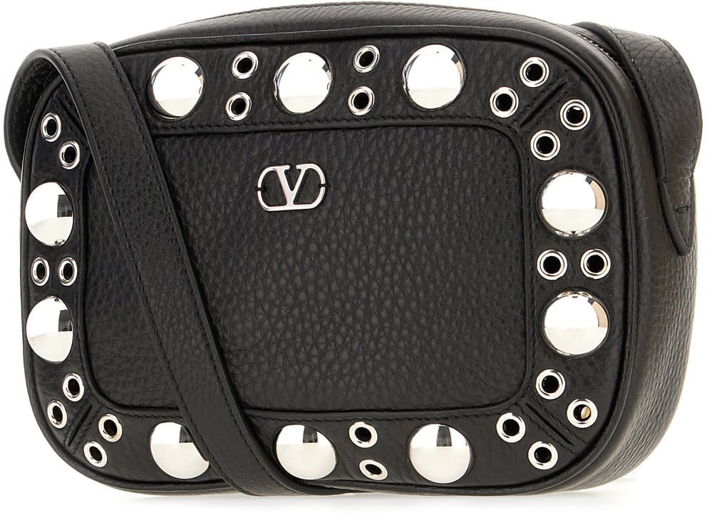 Valentino Valentino Black leather Nellcôte crossbody bag Zwart