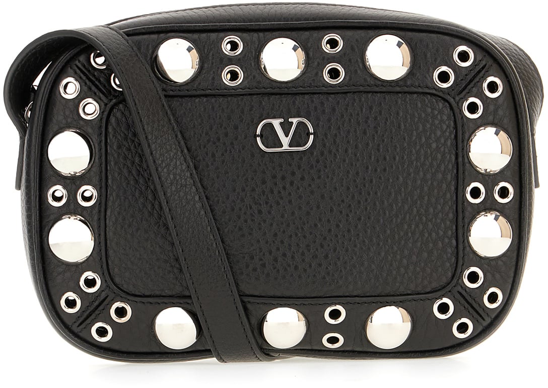 Valentino Valentino Black leather Nellcôte crossbody bag Zwart