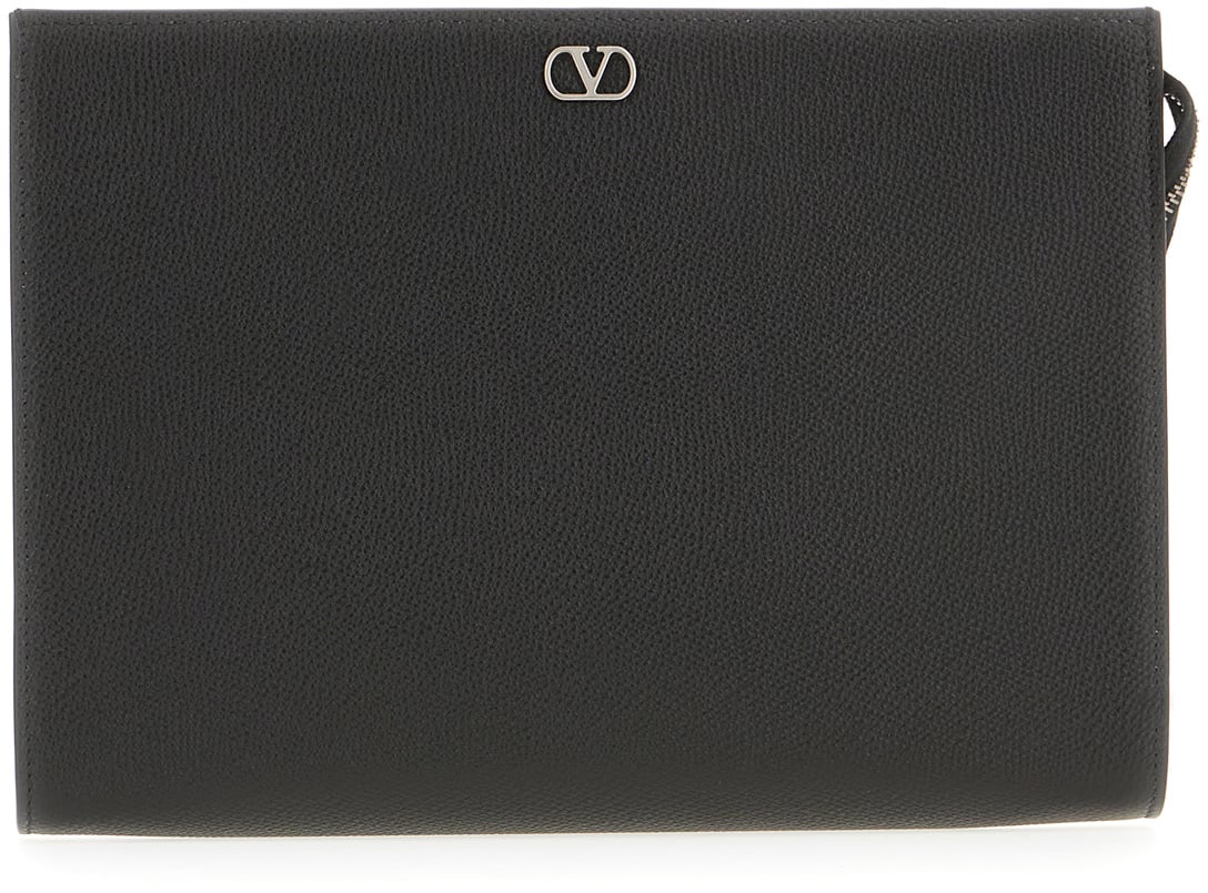 Valentino Valentino Black leather clutch Zwart