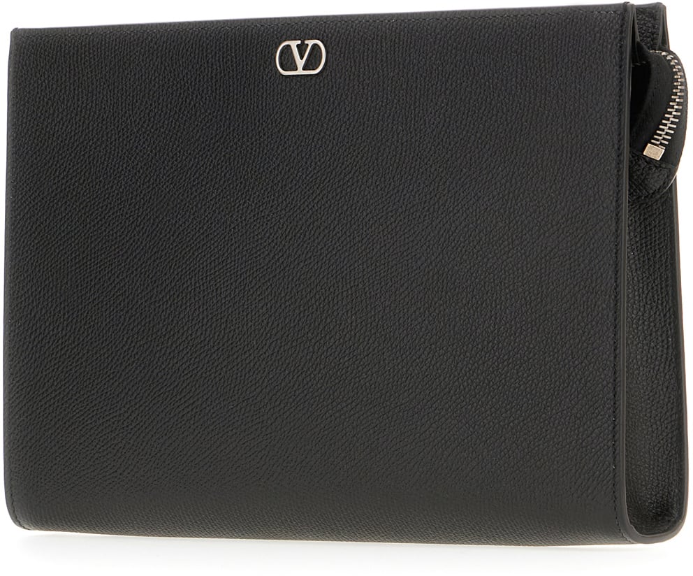 Valentino Valentino Black leather clutch Zwart