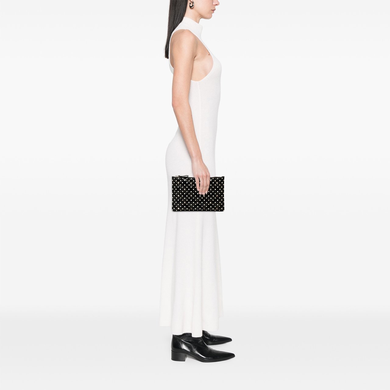 Valentino Leather Polka Dot Rockstud Clutch Zwart