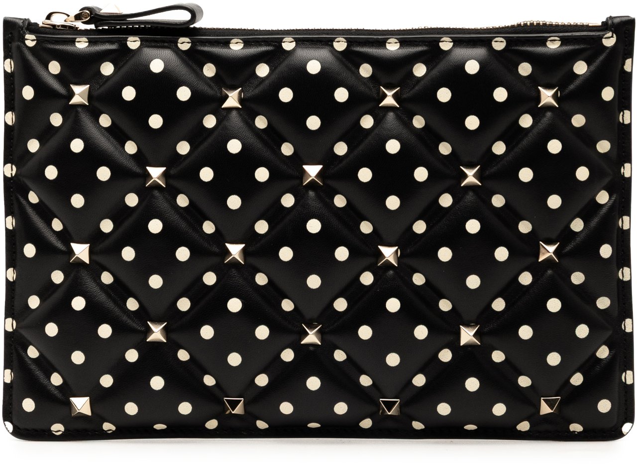 Valentino Leather Polka Dot Rockstud Clutch Zwart