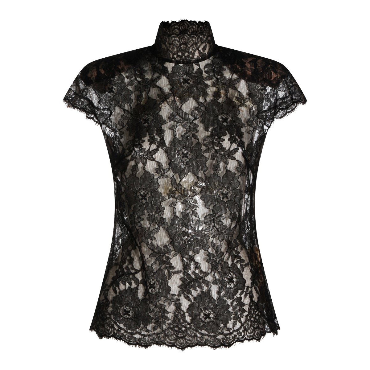 Valentino Black Silk High Collar Top Zwart