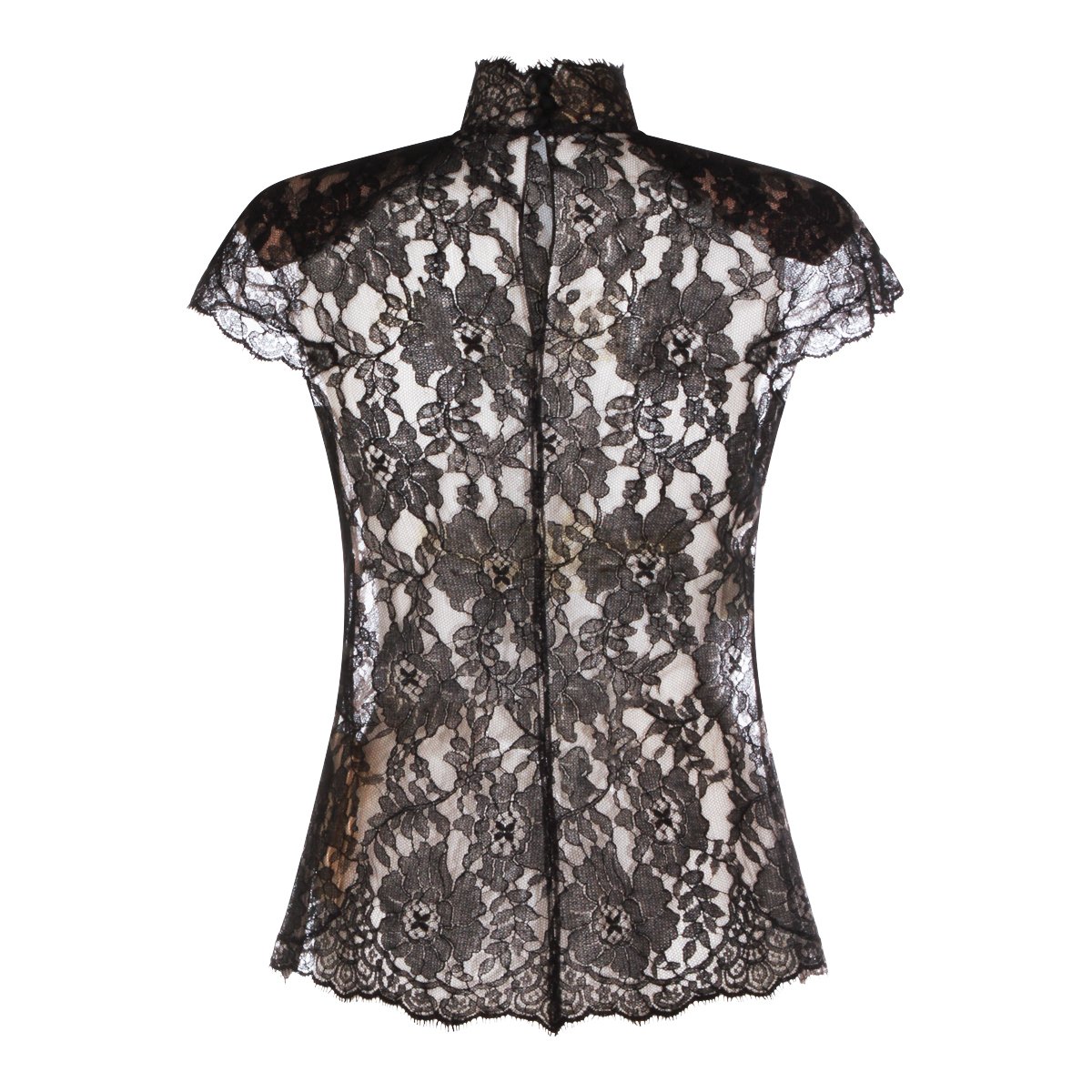 Valentino Black Silk High Collar Top Zwart