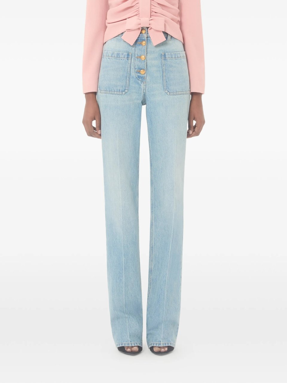 Valentino High-Waisted Straight-Leg Denim Pants Blauw