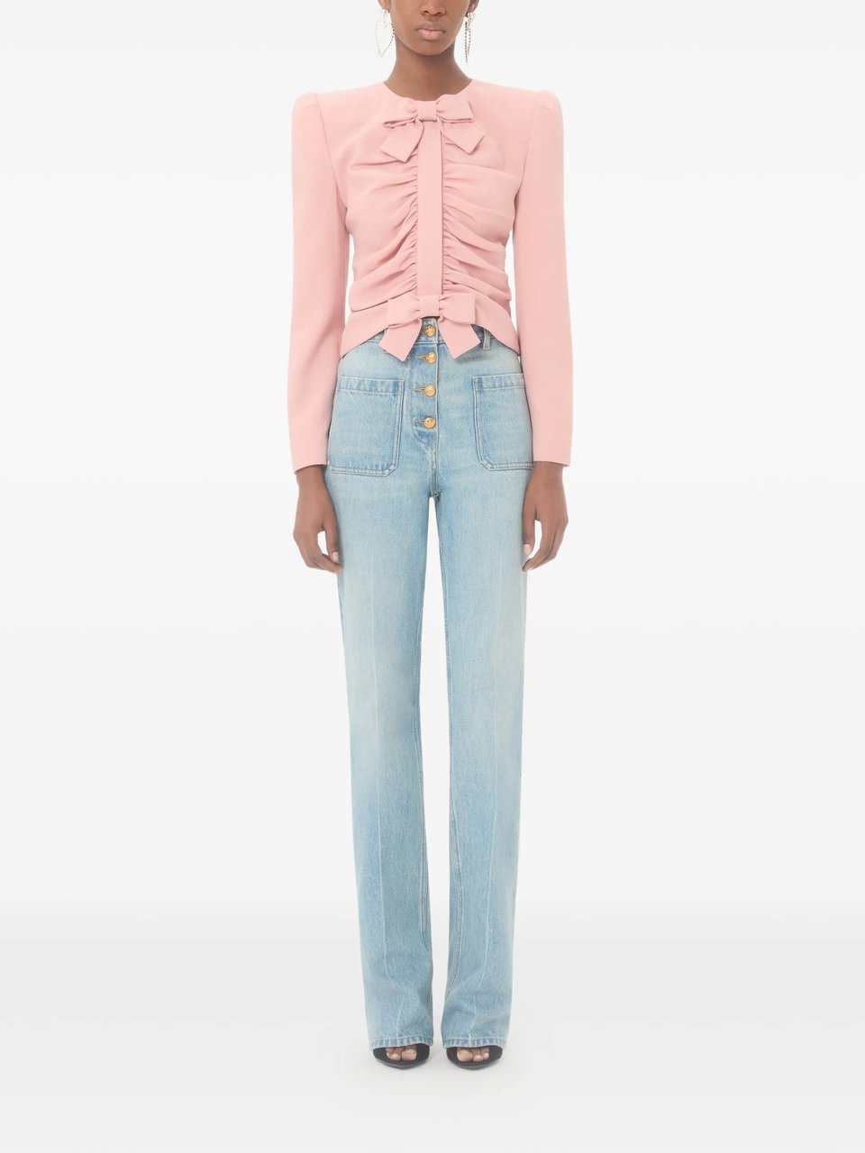 Valentino High-Waisted Straight-Leg Denim Pants Blauw