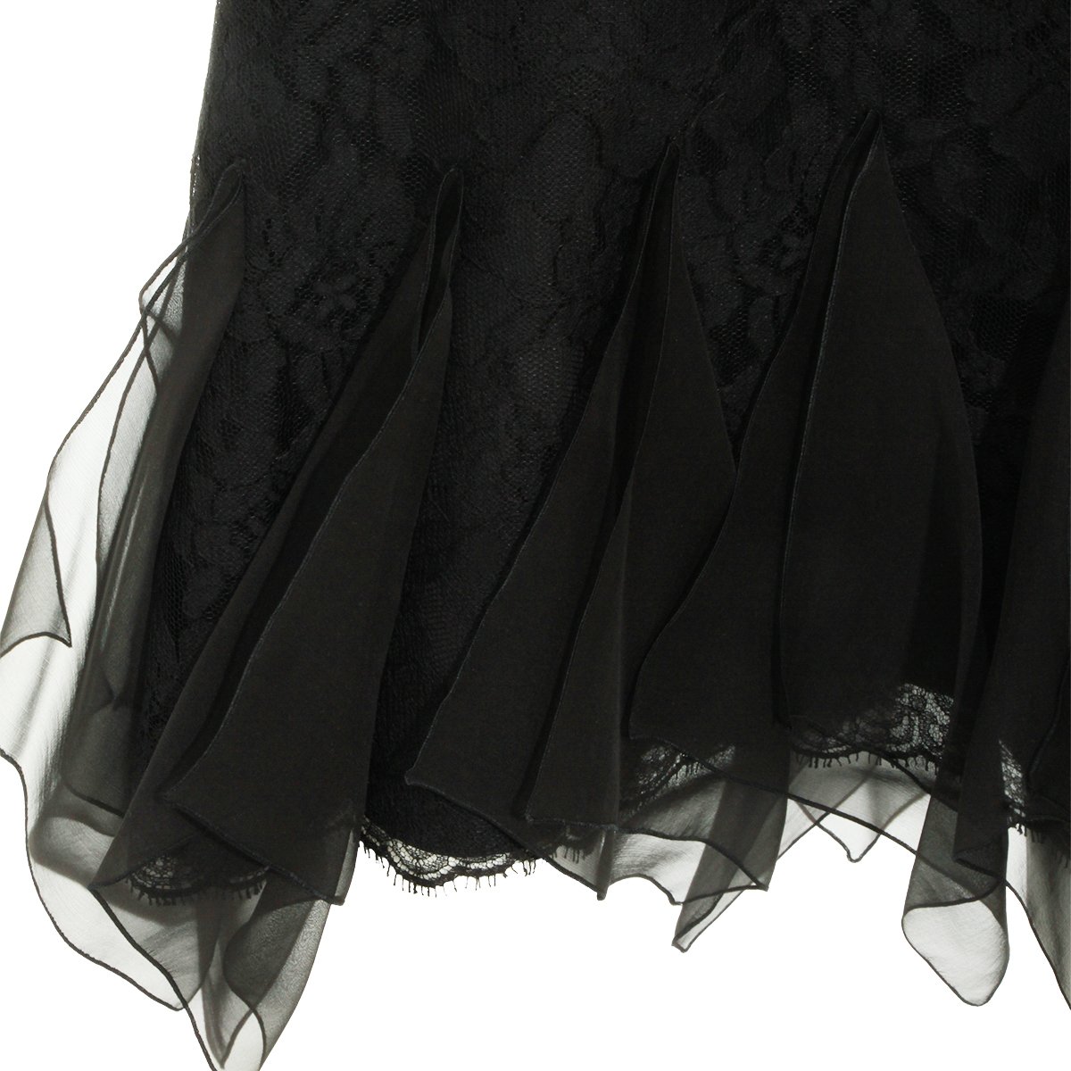 Valentino Black Silk Lace Details Midi Skirt Zwart