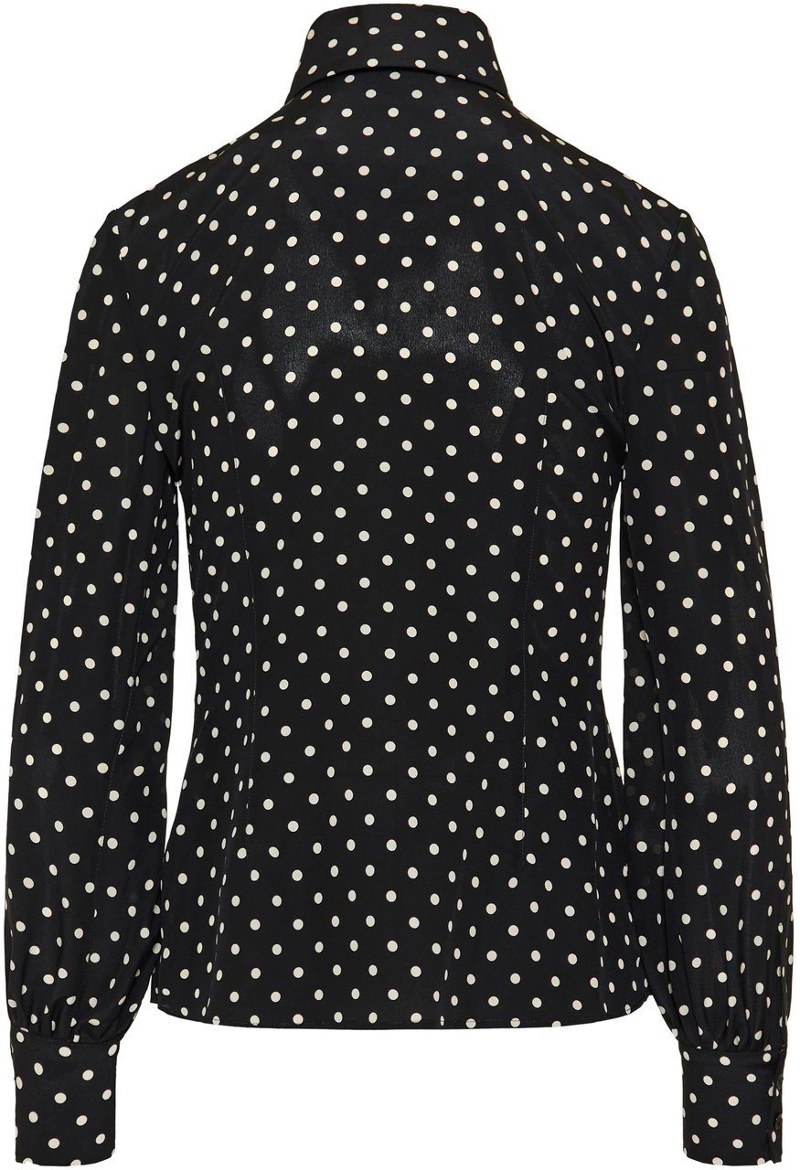 Valentino Black Polka Dot Silk Bow Shirt Zwart